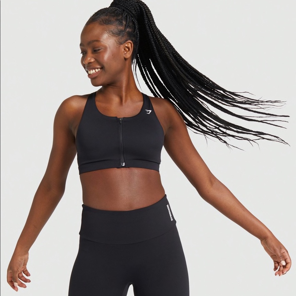 Gymshark Zip Up Training Sports Bra - Black